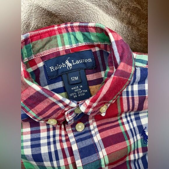 Ralph Lauren Polo plaid button up sz 12M - Picture 2 of 3